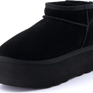 Hippy Women’s Platform Ankle Boots – Genuine Suede, Faux Fur Lining, Cozy Winter Slip-On Design, Comfortable Footwear with Wide Widths Available