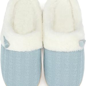 Women's Slip on Fuzzy House Slippers Memory Foam Slippers Scuff Outdoor Indoor Warm Plush Bedroom Shoes with Faux Fur Lining